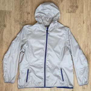 Eddie Bauer Hooded Windbreaker Jacket Women’s 2XL Gray Blue Zip